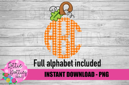 Gingham Pumpkin Circle Monogram Alphabet - Halloween Alpha Pack - Alphabet Clipart - Instant Download