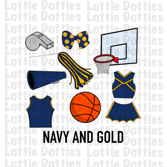 Navy and Gold Basketball and Cheer Elements - Basketball Alpha Pack add ons - Basketball Clipart - Digital Download - PNG