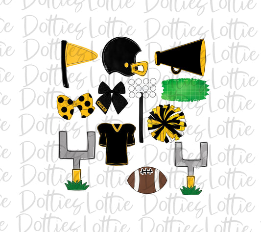 Black and Gold Football and Cheer Elements - Football Alpha Pack add ons - Football Clipart - Digital Download - PNG