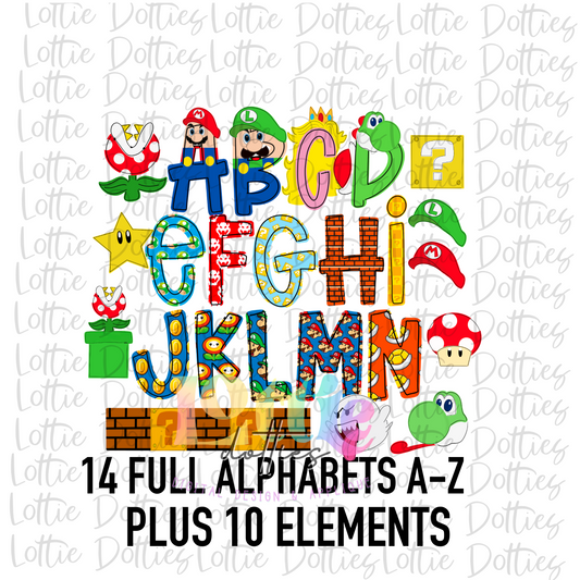 Super Brothers Inspired Lettered Alphabet - Alpha Pack - Alphabet Clipart - Instant Download  - Alpha Pack