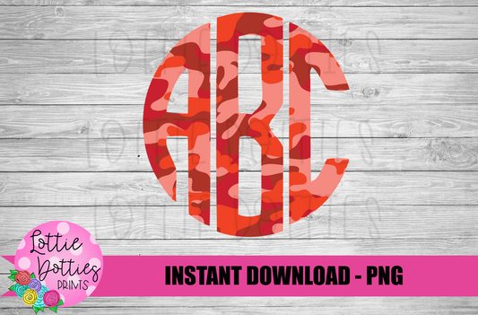 Red Camo Circle Initials Alphabet - Alpha Pack - Alphabet Clipart - Instant Download - Patriotic