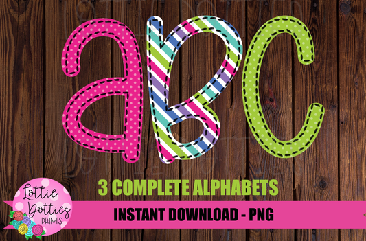 Polka Dot and Stripe Faux Applique Alphabet - Alpha Pack - Alphabet Clipart - Instant Download - Rainbow