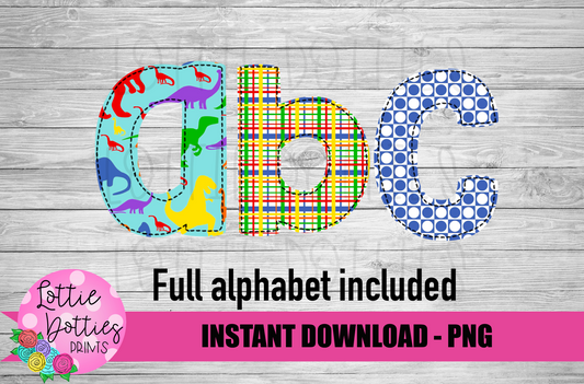 Dino Faux Applique Alphabet - Alpha Pack - Alphabet Clipart - Instant Download - Dinosaur - Boy Alpha Pack