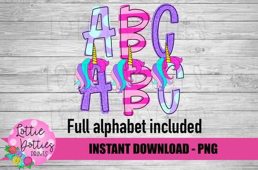 Unicorn Alphabet - Unicorn Alpha Pack - Alphabet Clipart - Instant Download