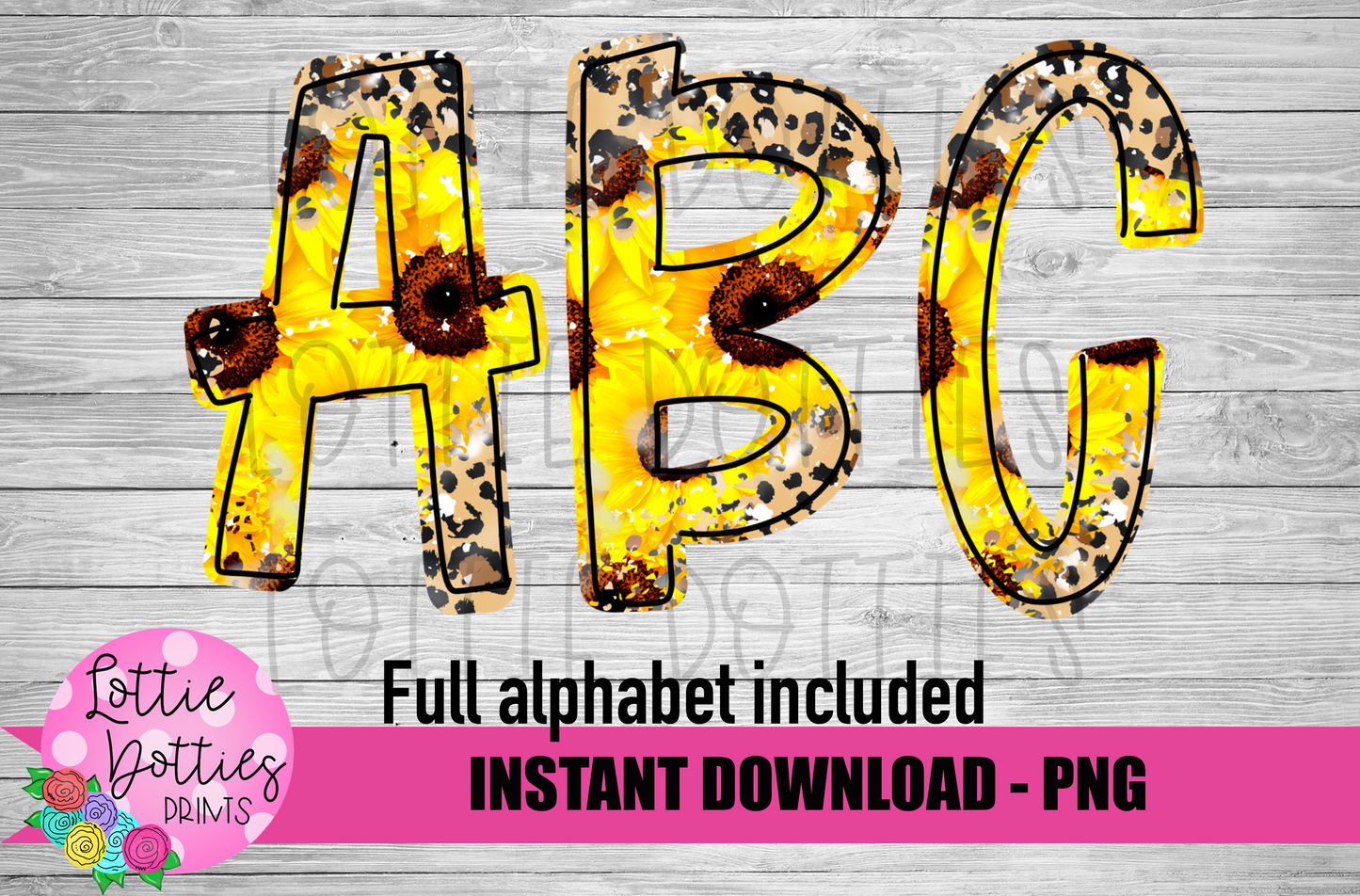 Leopard Sunflower Alphabet - Alpha Pack - Alphabet Clipart - Instant Download