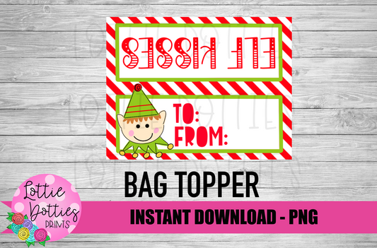 Elf Kisses Bag Topper  Png - Christmas Sublimation- Digital Download