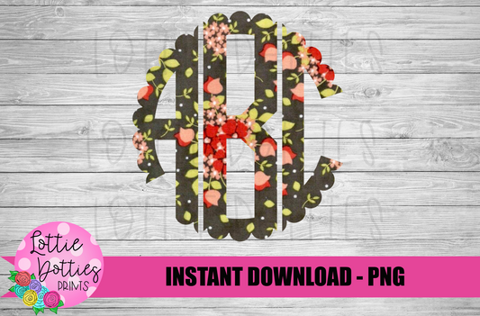 Brown Floral Scallop Monogram Alphabet - Alpha Pack - Alphabet Clipart - Instant Download