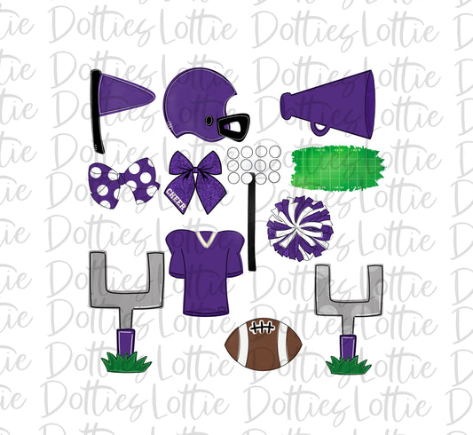 Purple and White Football and Cheer Elements - Football Alpha Pack add ons - Football Clipart - Digital Download - PNG