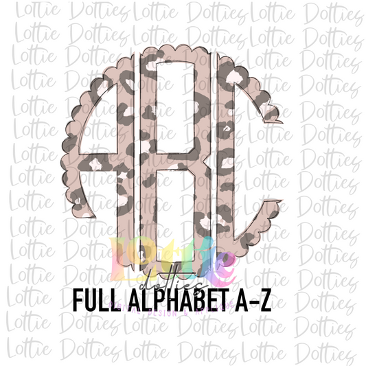 Neutral Leopard Scallop Monogram Alphabet - Alpha Pack - Alphabet Clipart - Instant Download