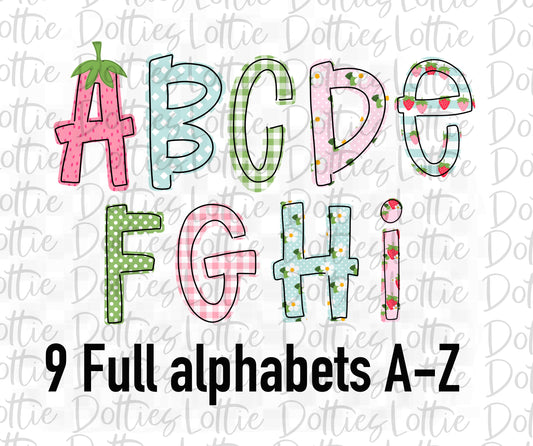 Strawberry Alphabet - PNG  Alpha Pack - 9 Full Alphabets A-Z -