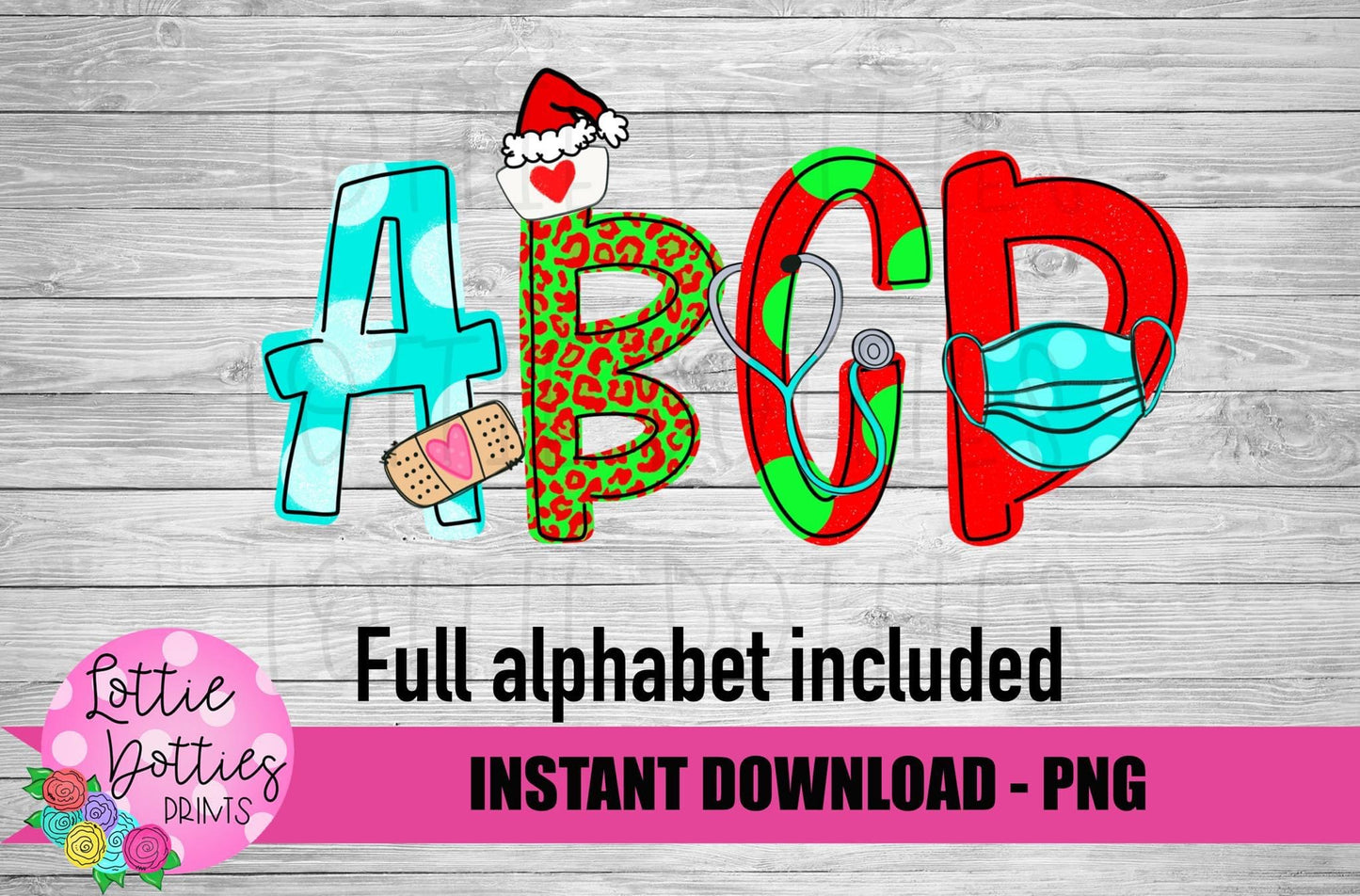 Christmas Nurse Alphabet - Nurse Alpha Pack - Alphabet Clipart - Instant Download