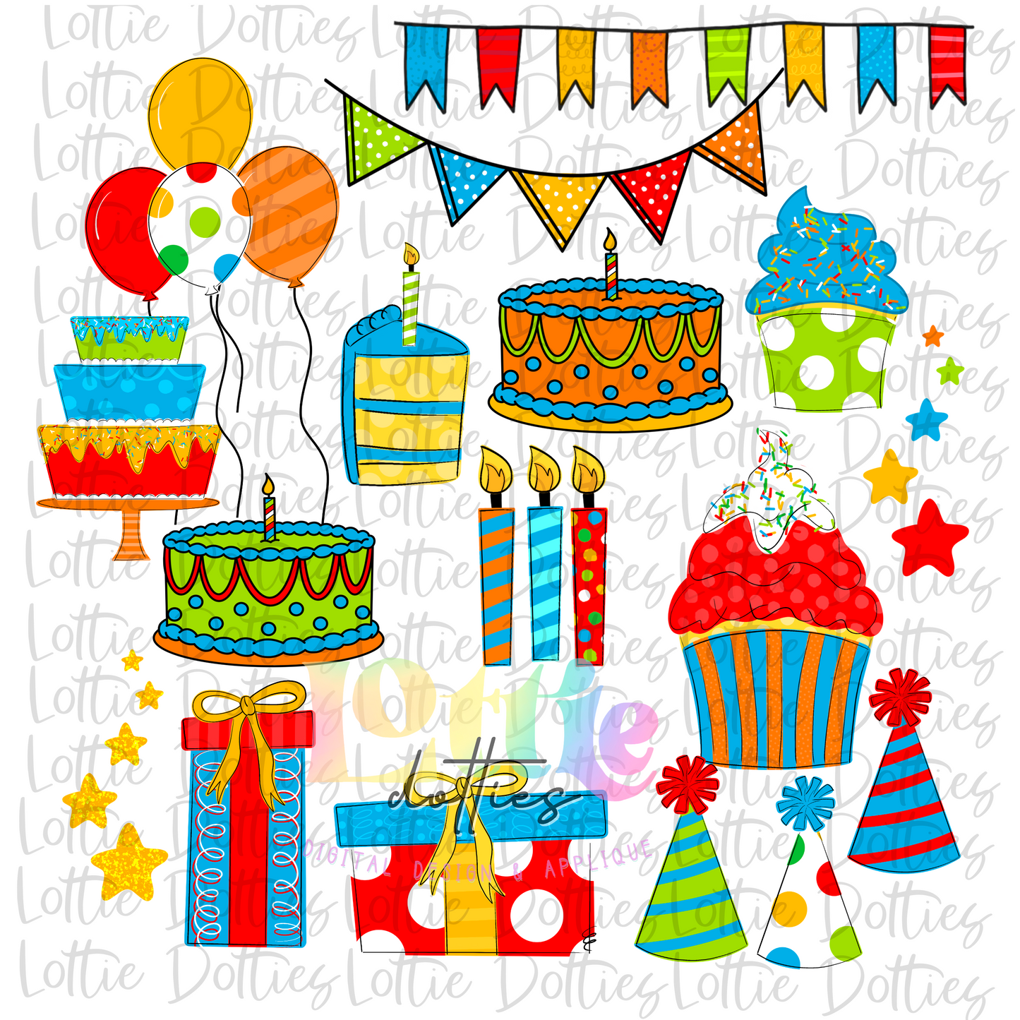 Birthday Alpha - primary colors- Alpha Pack - Alphabet Clipart - Instant Download  - Alpha Pack