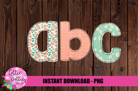 Peach Floral Shabby Chic Faux Applique Alphabet - Alpha Pack - Alphabet Clipart - Instant Download - Floral