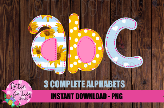 Sunflower Faux Applique Alphabet - Alpha Pack - Alphabet Clipart - Instant Download  - Alpha Pack