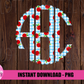 Gingham Apples Scallop Monogram Alphabet - Back to School Alpha Pack - Alphabet Clipart - Instant Download