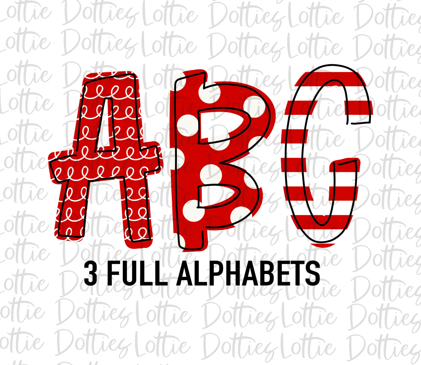 Red & White Hand Lettered Doodle Alphabet - Instant Download