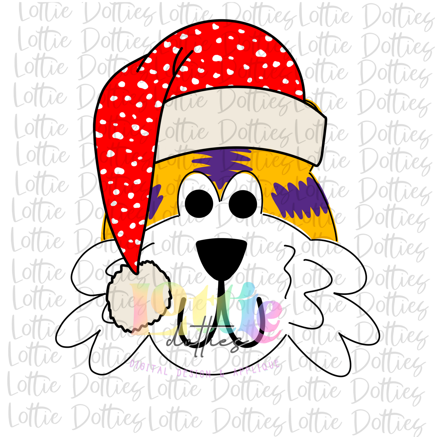 Tiger Santa Hat Purple and Gold Png - Sublimation Design- Digital Download