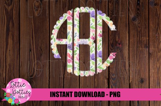 Watercolor Floral Scallop Monogram Alphabet - Alpha Pack - Alphabet Clipart - Instant Download