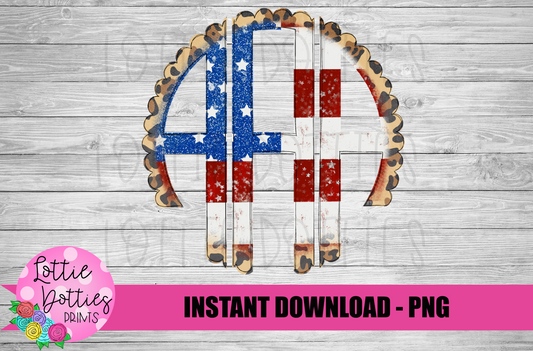 Leopard Flag Patriotic Scallop Alphabet - Alpha Pack - Alphabet Clipart - Instant Download - Patriotic