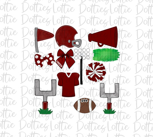 Crimson and White Football and Cheer Elements - Football Alpha Pack add ons - Football Clipart - Digital Download - PNG