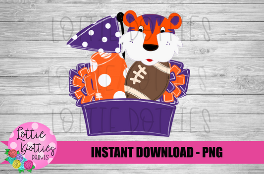 Purple and Orange Tiger School Spirit Sublimation- Football Sublimation Design - Cheer Sublimation Design- Digital Download