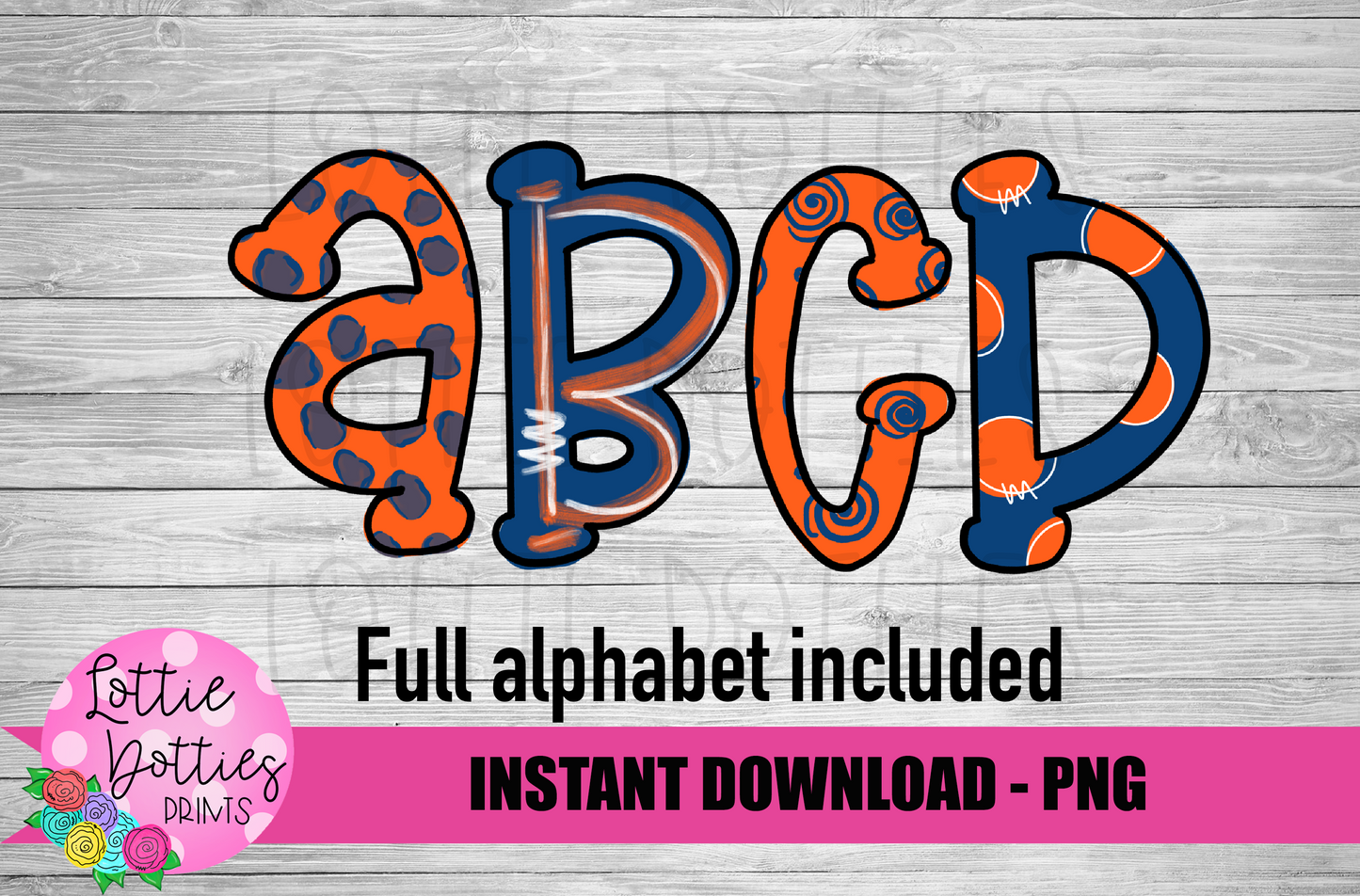 Orange and Navy Hand Lettered Alphabet - Alpha Pack - Alphabet Clipart - Instant Download  - Girl Alpha Pack