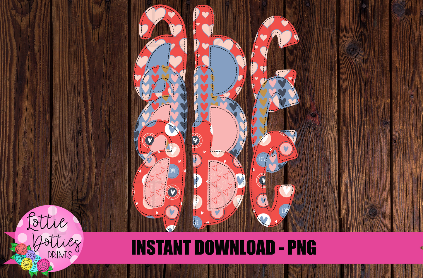 Valentines Day Faux Applique Alphabet - Alpha Pack - Alphabet Clipart - Instant Download