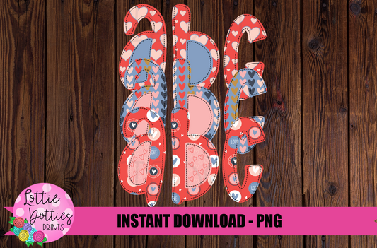 Valentines Day Faux Applique Alphabet - Alpha Pack - Alphabet Clipart - Instant Download