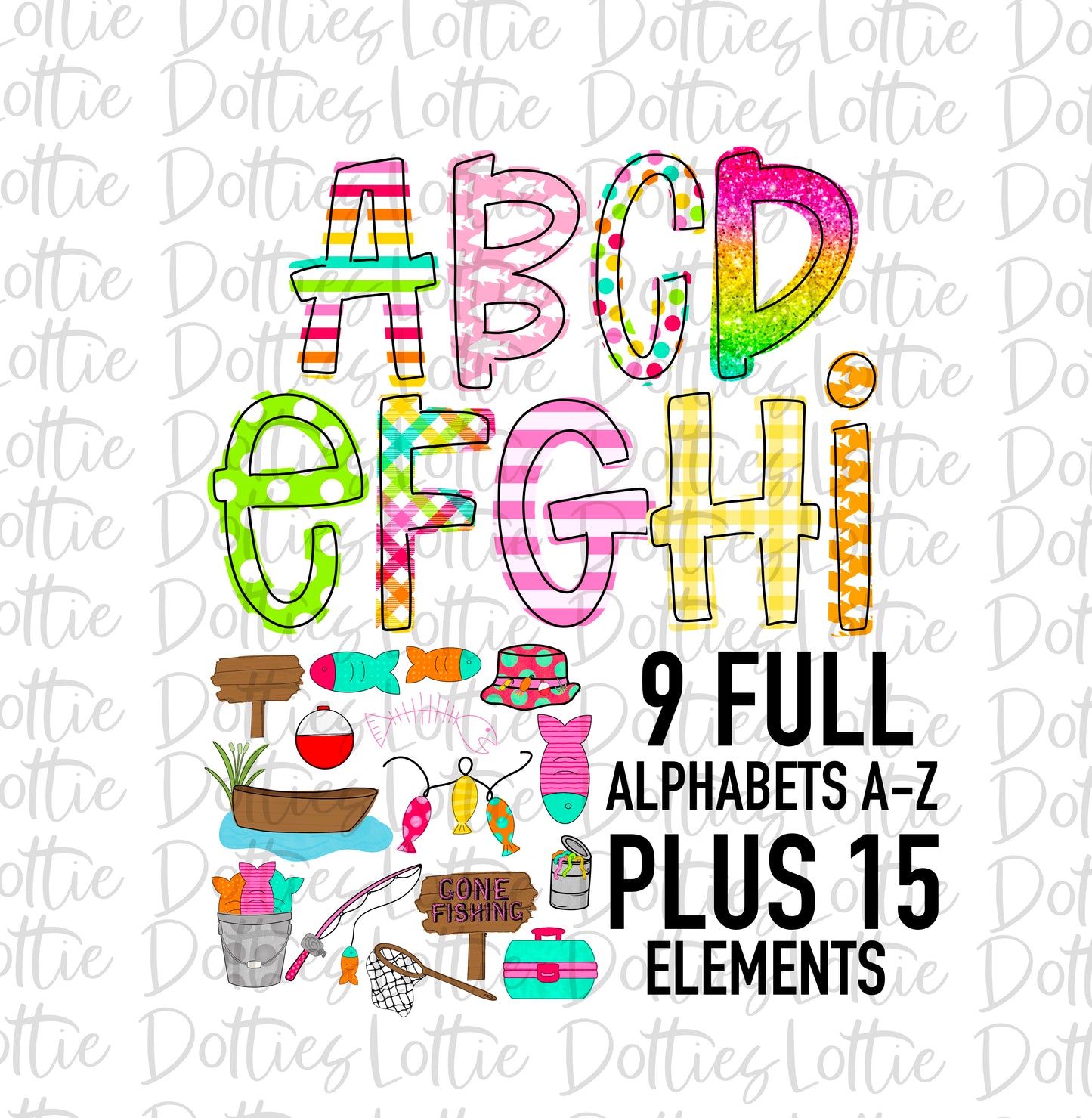 Fishing Alphabet - Girl Fishing Alpha Pack - Alphabet Clipart - Instant Download