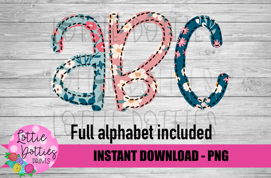 Floral Faux Applique Alphabet - Alpha Pack - Alphabet Clipart - Instant Download