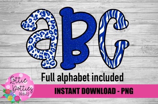 Royal Blue and White Hand Lettered Alphabet - Alpha Pack - Alphabet Clipart - Instant Download  - Girl Alpha Pack