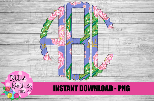 Purple Floral Scallop Monogram Alphabet - Alpha Pack - Alphabet Clipart - Instant Download