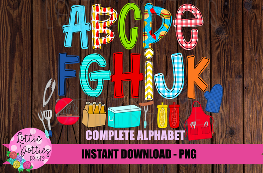 Grilling Alphabet - Alpha Pack - Alphabet Clipart - Instant Download - Navy and Mint