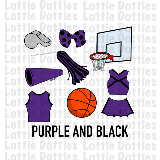 Purple and Black Basketball and Cheer Elements - Basketball Alpha Pack add ons - Basketball Clipart - Digital Download - PNG