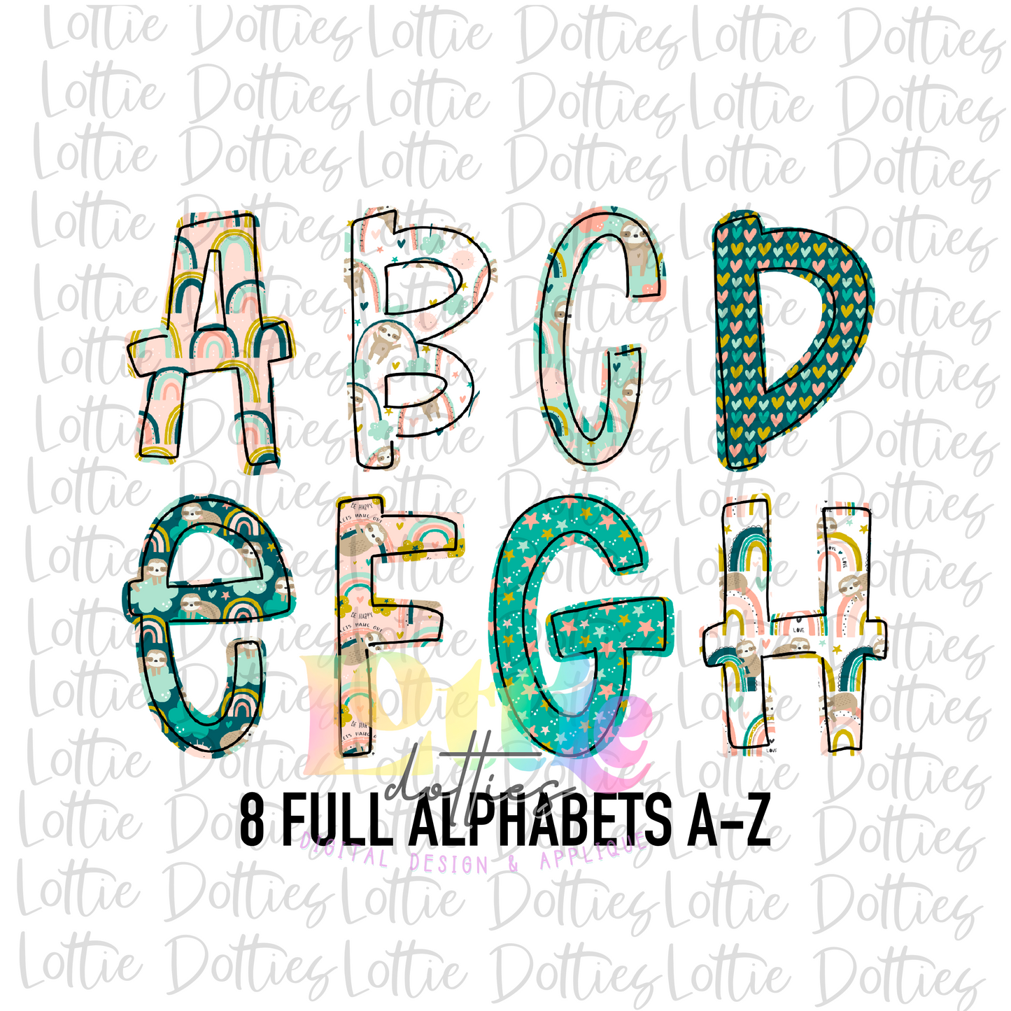 Rainbow Sloth Alpha - Alpha Pack - Alphabet Clipart - Instant Download  - Alpha Pack