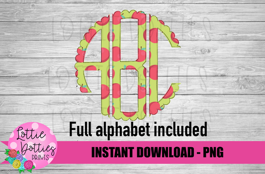 Apples Scallop Monogram Alphabet - Back to School Alpha Pack - Alphabet Clipart - Instant Download