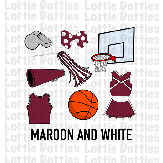 Maroon and White Basketball and Cheer Elements - Basketball Alpha Pack add ons - Basketball Clipart - Digital Download - PNG