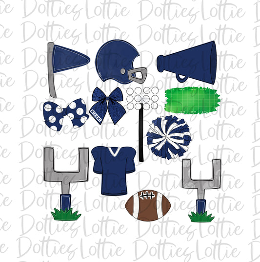 Navy and White Football and Cheer Elements - Football Alpha Pack add ons - Football Clipart - Digital Download - PNG