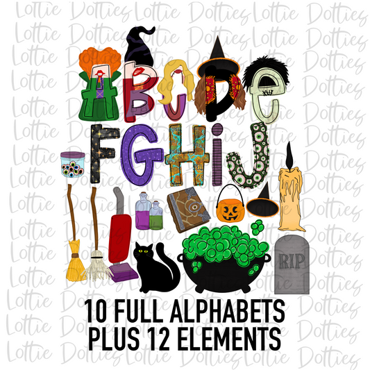 Witch Sisters Alphabet - Halloween Alpha Pack - Alphabet Clipart - Instant Download  - Boy Alpha Pack