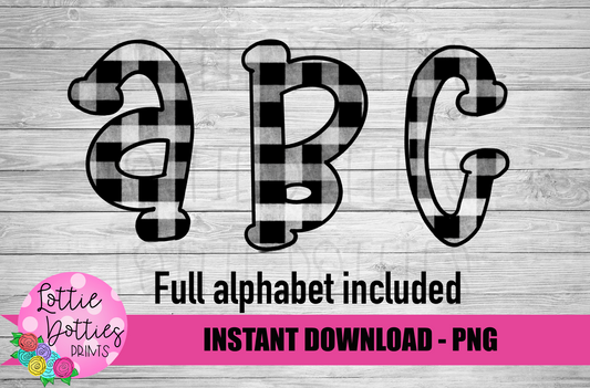 Black Plaid Hand Lettered Alphabet - Alpha Pack - Alphabet Clipart - Instant Download  - Alpha Pack