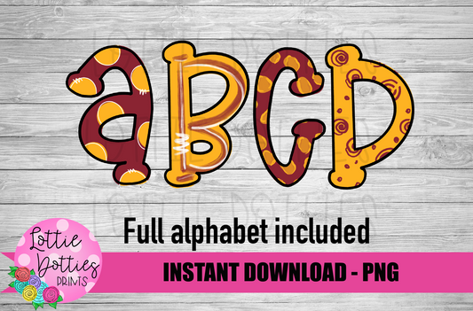 Maroon and Gold Hand Lettered Alphabet - Alpha Pack - Alphabet Clipart - Instant Download  - Alpha Pack