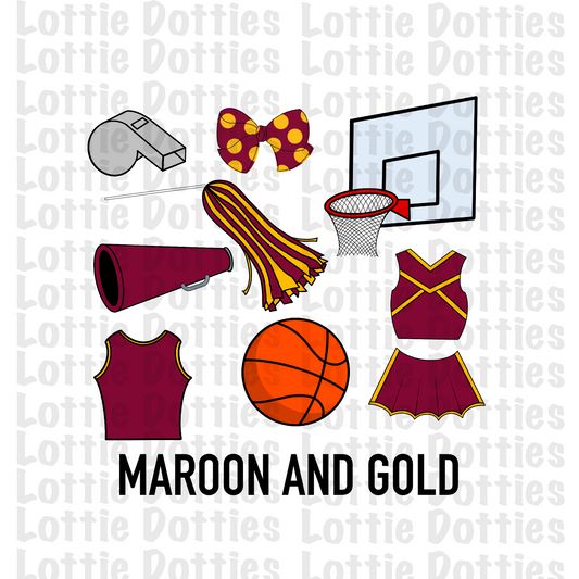 Maroon and Gold Basketball and Cheer Elements - Basketball Alpha Pack add ons - Basketball Clipart - Digital Download - PNG