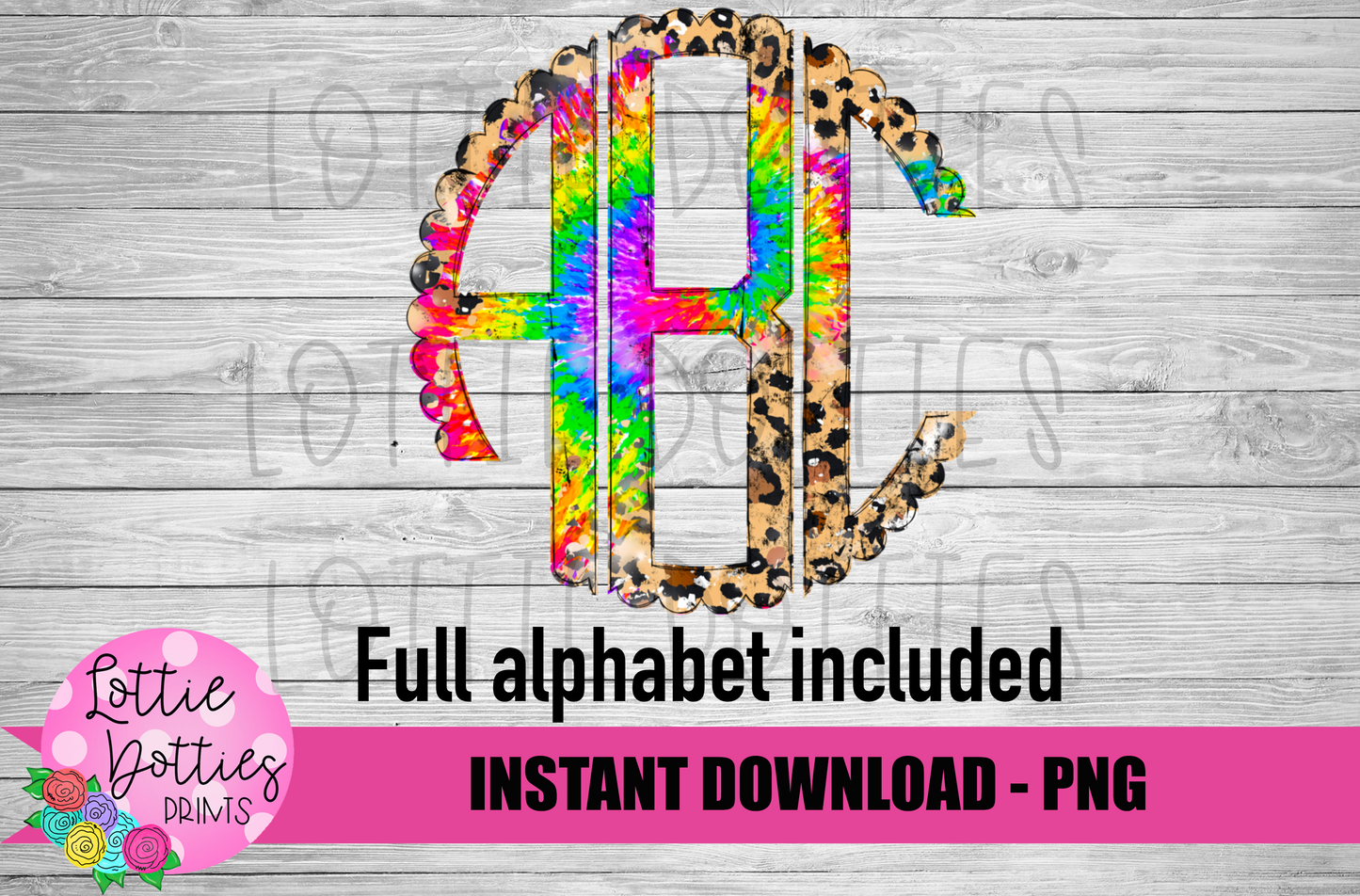 Tie Dye Leopard scallop Alphabet - Alpha Pack - Alphabet Clipart - Instant Download  - Alpha Pack