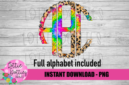 Tie Dye Leopard scallop Alphabet - Alpha Pack - Alphabet Clipart - Instant Download  - Alpha Pack