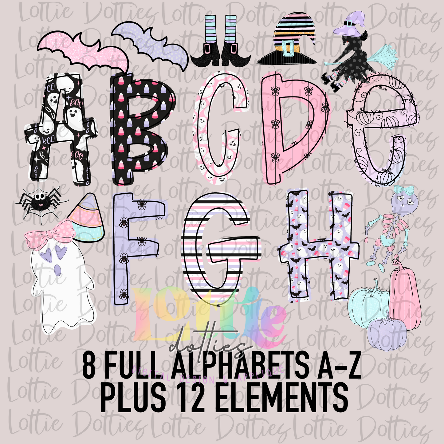 Pastel Halloween Lettered Alphabet - Alpha Pack - Alphabet Clipart - Instant Download  - Girl Alpha Pack