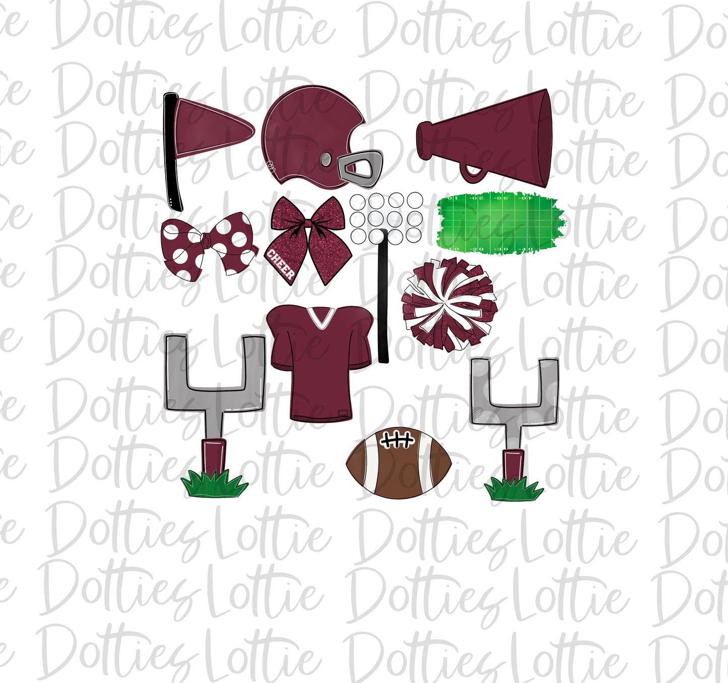 Maroon and White Football and Cheer Elements - Football Alpha Pack add ons - Football Clipart - Digital Download - PNG