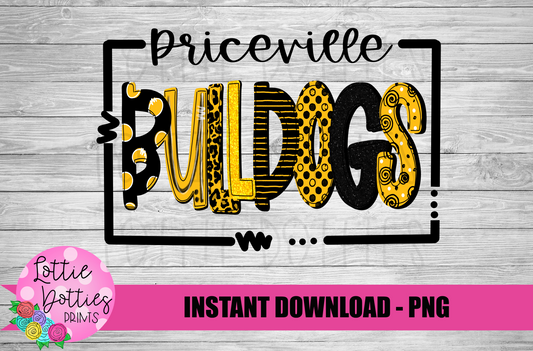 Priceville Bulldogs PNG - Black and Gold Bulldogs  -  sublimation design - Digital Download