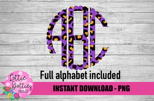 Purple Leopard Scallop Alphabet - Alpha Pack - Alphabet Clipart - Instant Download