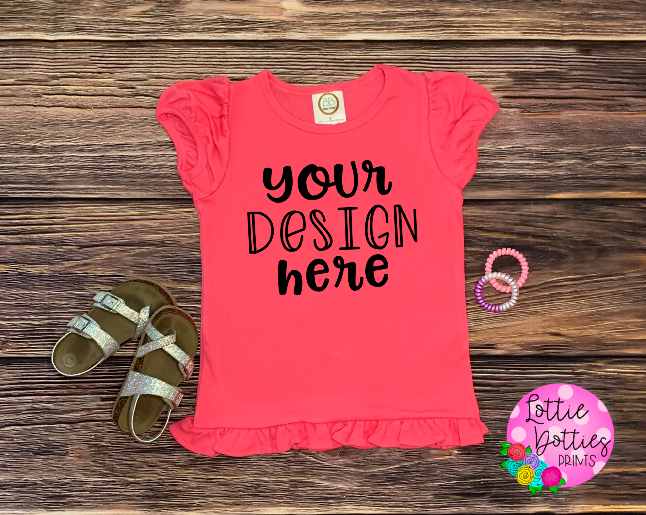 Kids Mock Up -  Blanks Boutique Hot Pink Ruffle Shirt- Mock Up - Digital Download