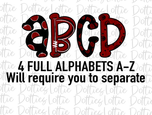 Garnet and Black Hand Lettered Alphabet - Alpha Pack - Alphabet Clipart - Instant Download  - Alpha Pack